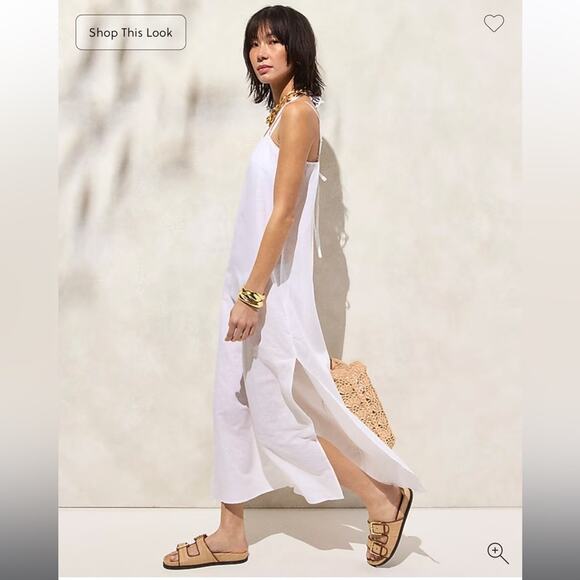 J.Crew Linen-cotton blend tie-back midi dress - Picture 1 of 8